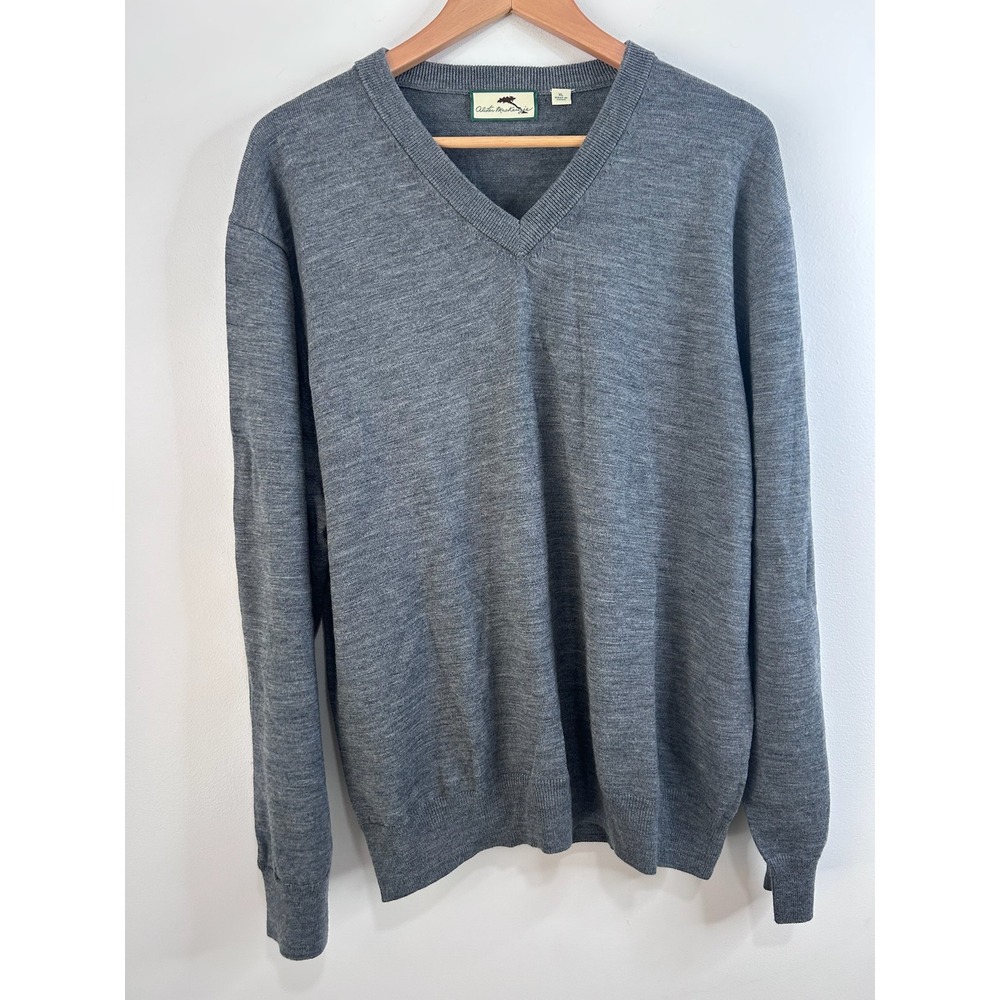 Alister MacKenzie Mens XL Grey 100% Merino Wool V-Neck Sweater Old‎ Money Preppy